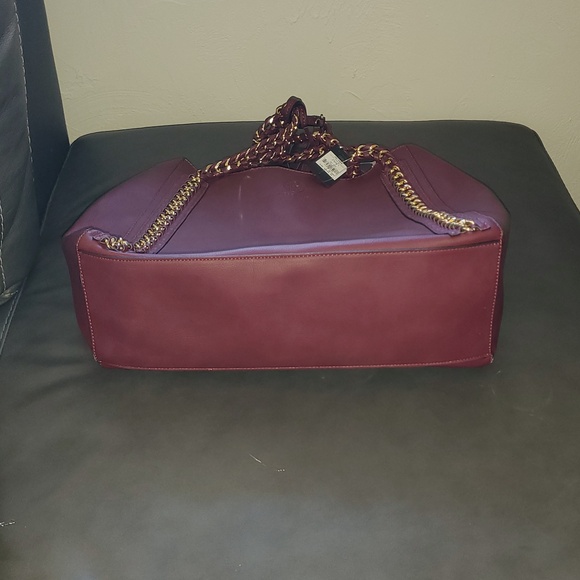 ANDREW MARC NEW YORK PURSE TOTE Bag Set BURGUNDY GOLD BRAIDED CHAIN Faux Leather - Picture 12 of 16